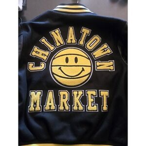 Chinatown Market Varsity Jacket L Wool Leather Smiley Basketball Pre-2021 Black